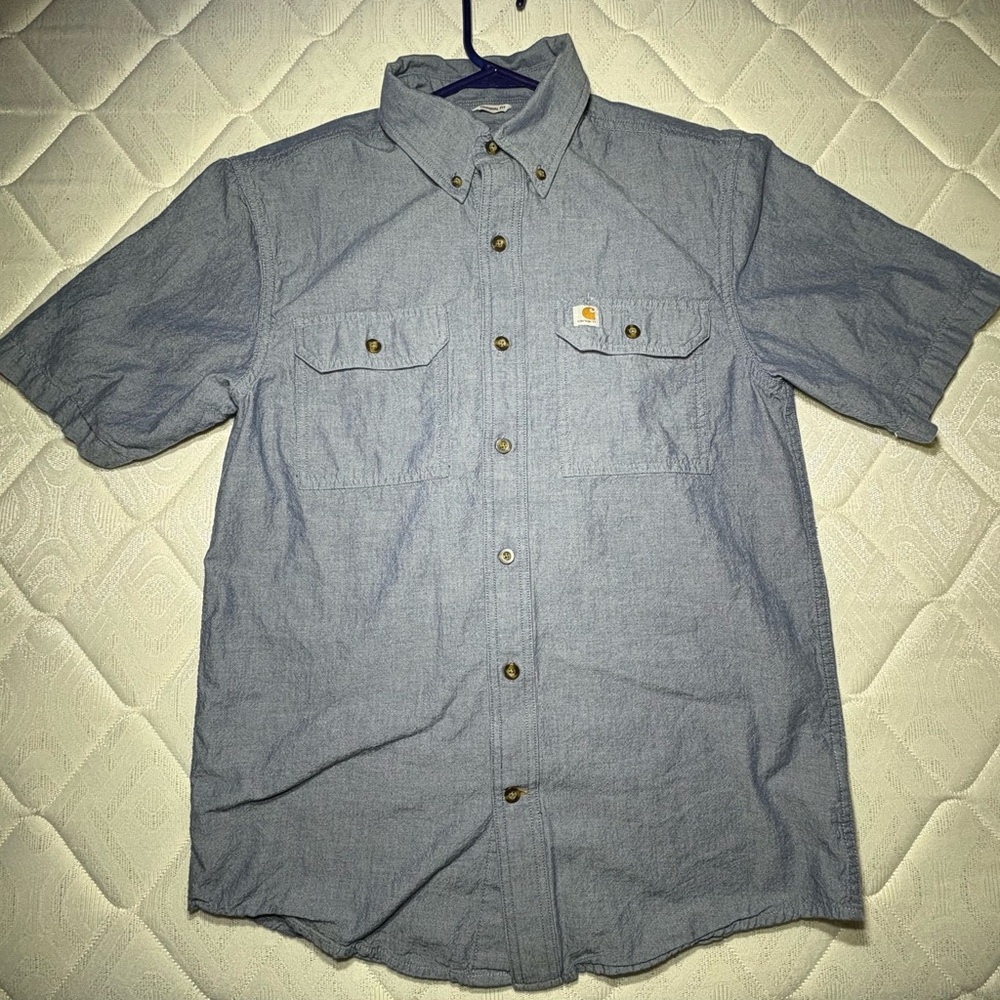 Carhartt Men’s Blue Short Sleeve Button Up Double Pocket Shirt Size S cotton